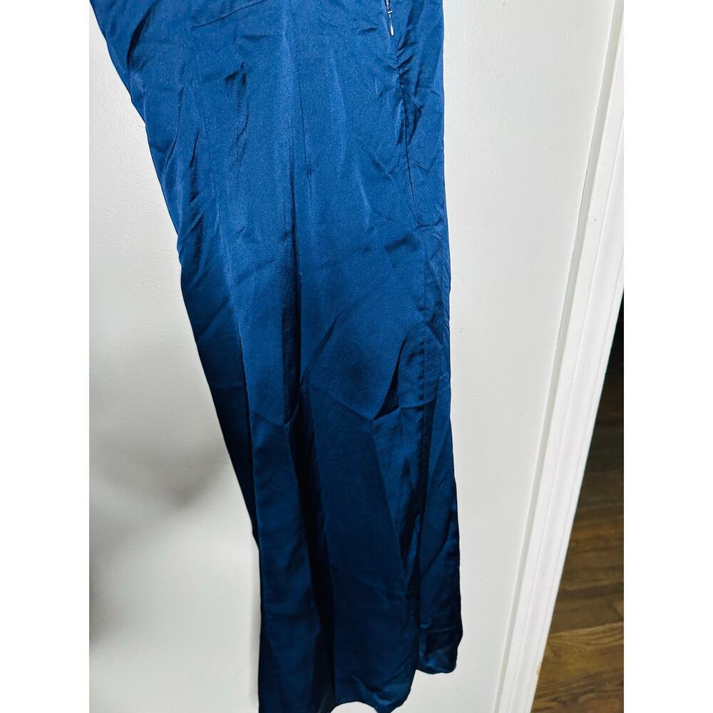 MILLY Dark Blue Satin Asymmetrical Electra Adjustable Straps Slip Dress Size 0 - Picture 10 of 13